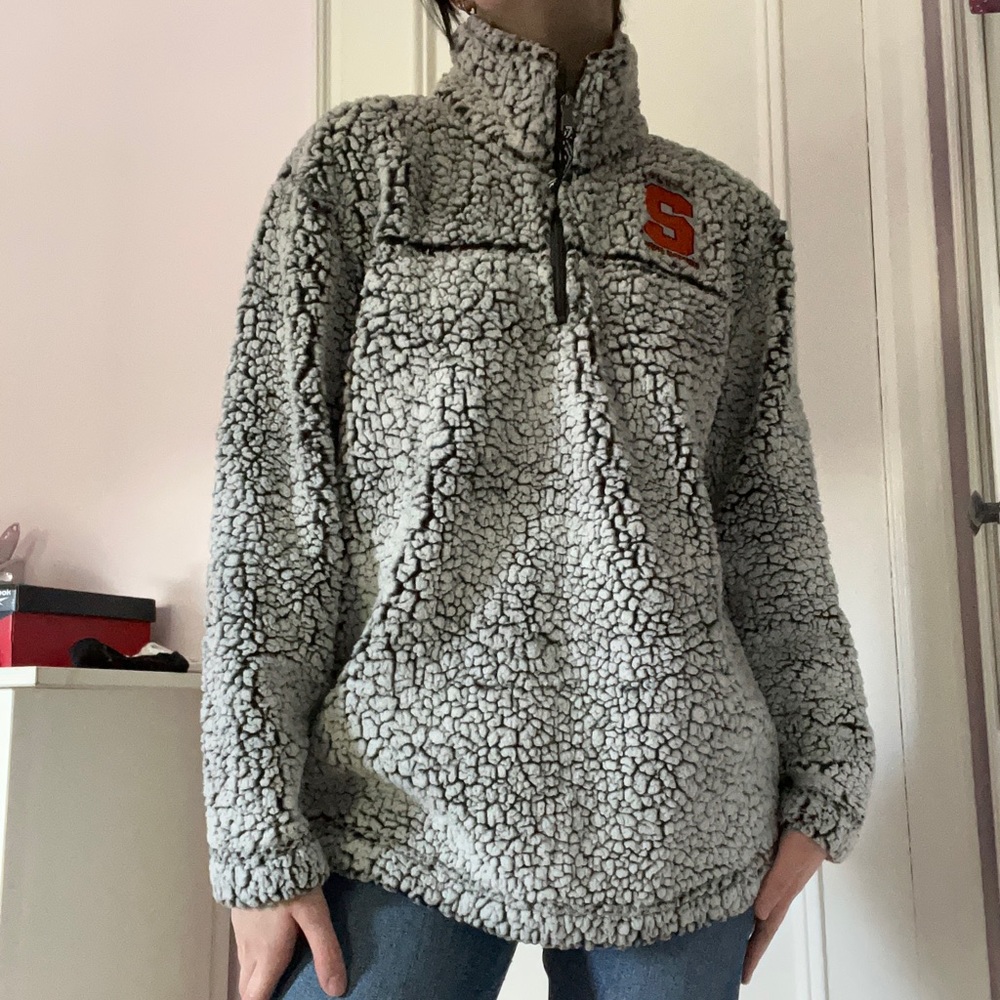 Fluffy Grey Quarter Zip Syracuse Orange Pullover!